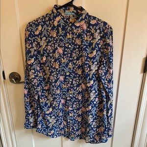 J. McLaughlin Blue & Pink Butterfly Floral Blouse, size M